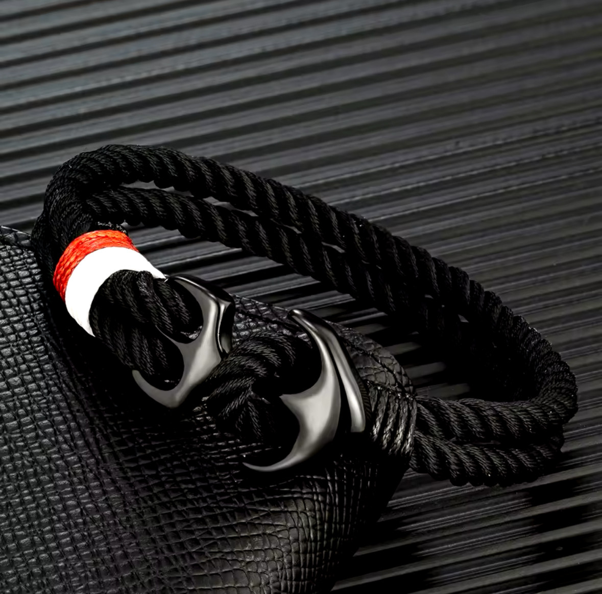 Jet Black Anchor Bracelet