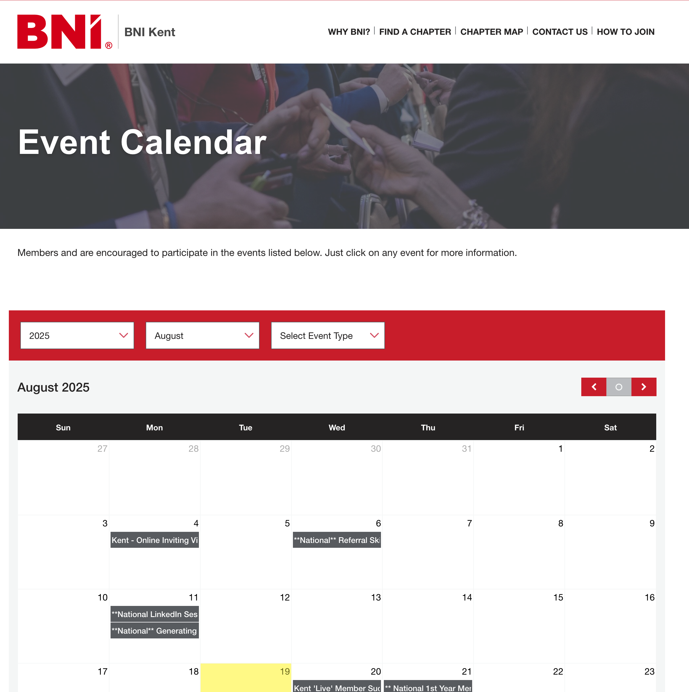 BNI Kent Events Calendar