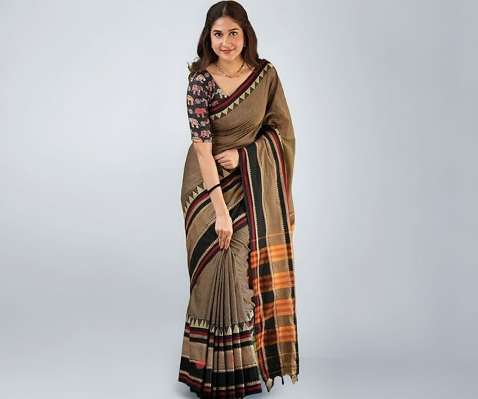 Beautiful Brown Khadi Cotton Saree