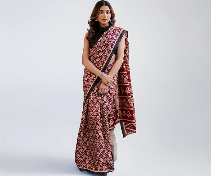 Women red Cotton Printed Saree