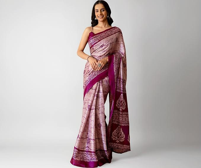Women purple Cotton Printed Saree