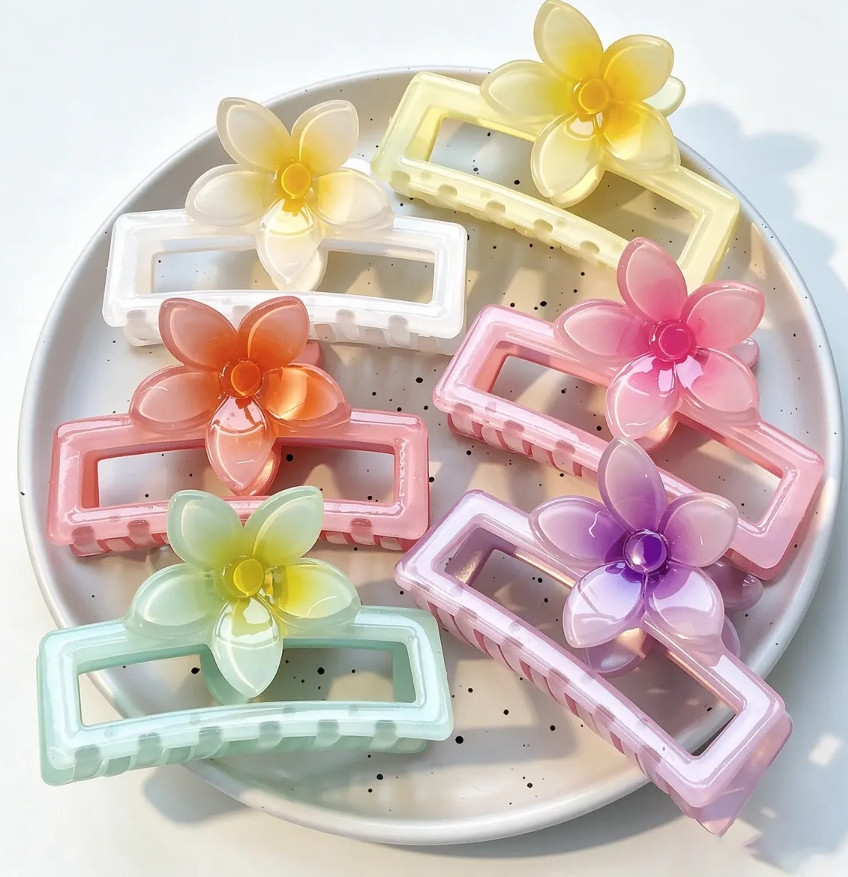 6 Pinzas Grandes Flor Plumeria 🌸
