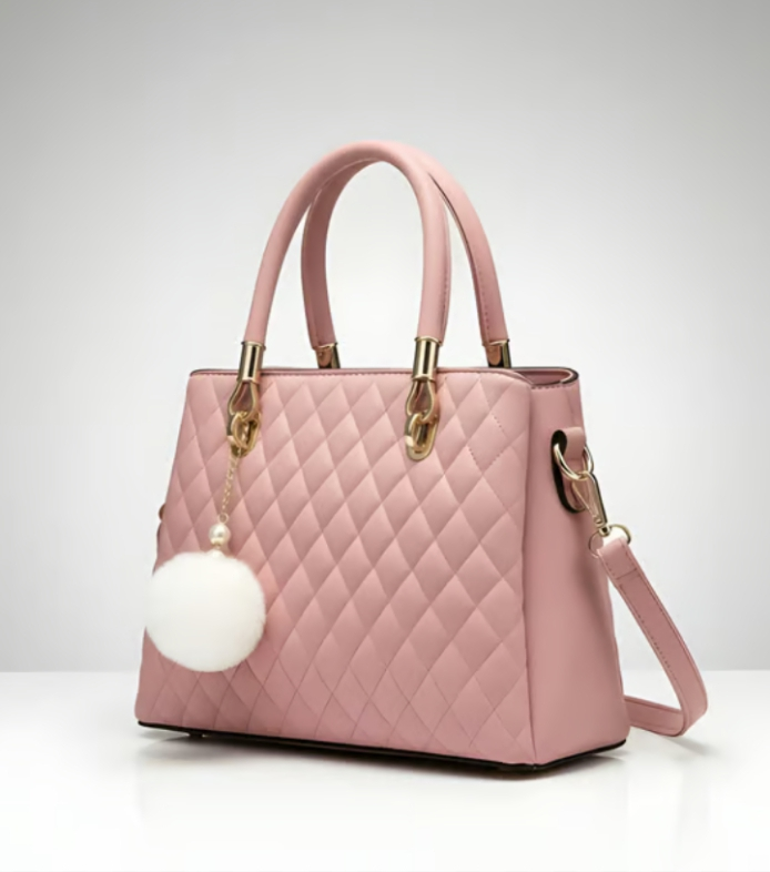 🌸 Pink Quilted Handbag with Pom-Pom
